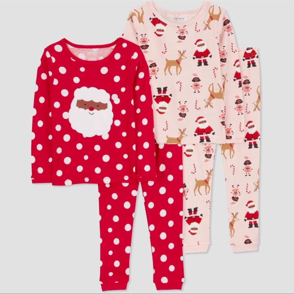 Carter's Girls' 4pc Long Sleeve Christmas Reindeer and Polka Dots Pajama Set